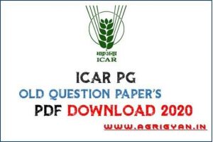 icar logo, text ' icar pg old question paper download pdf 2020' , red agrigyan.in logo